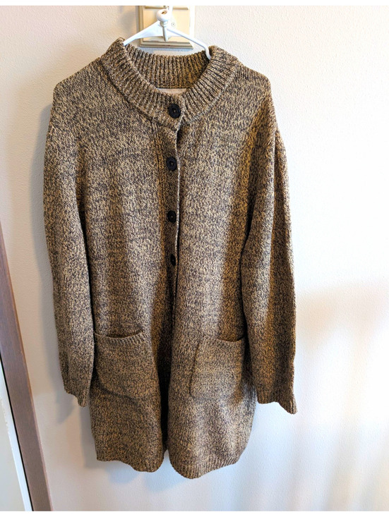 Woman Within Sweaters - Woman Within 26/28 Plus Long Brown Heathered Knit Button Front Cardigan Pockets
